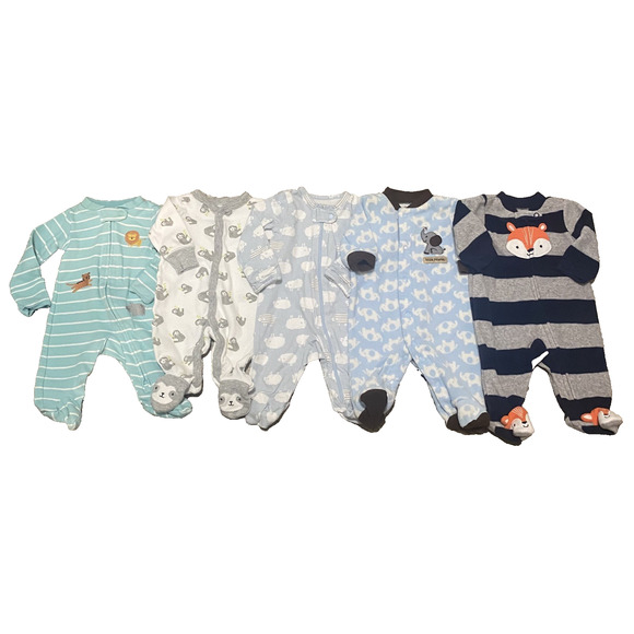 Baby Boy Newborn Fall Winter Fleece Zip Up Footed Sleeper Pajama Lot Carter's - Picture 1 of 10